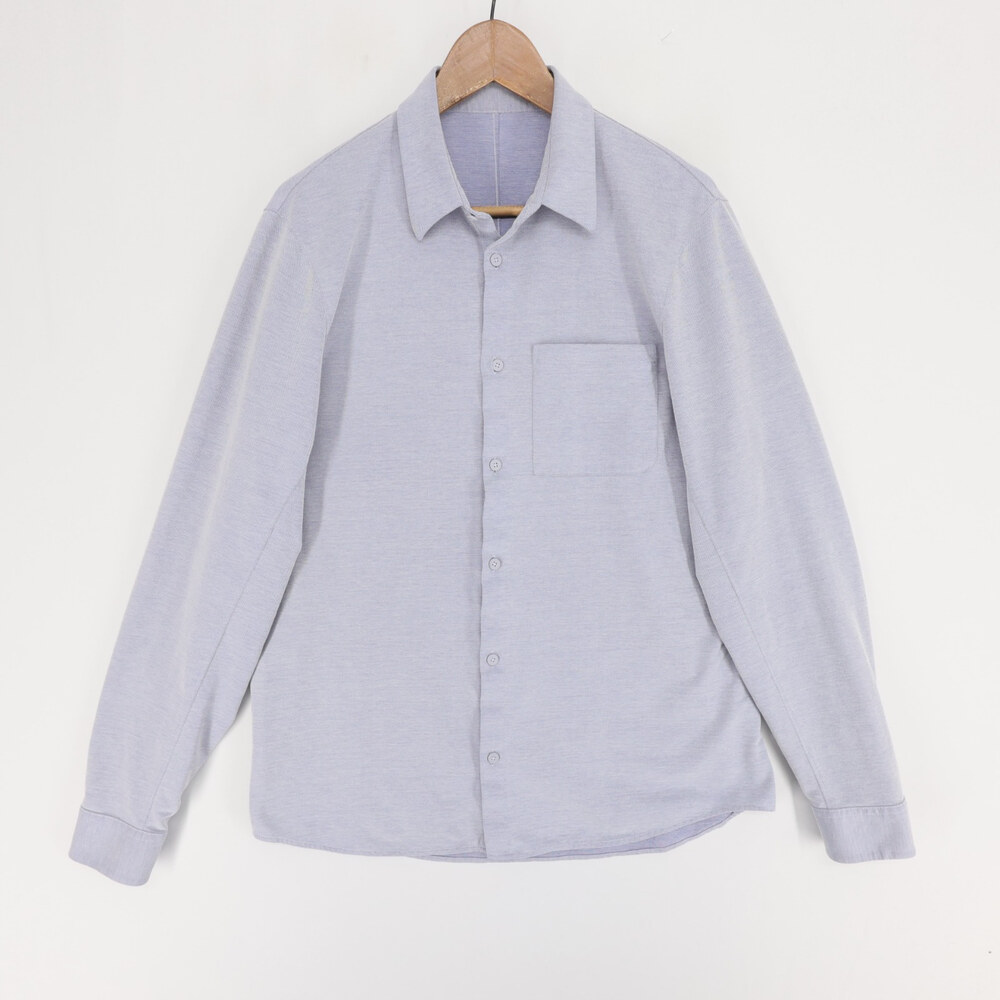 Lululemon Button Up Shirt Mens L Blue Heather Long Sleeve Zipper Pocket Casual